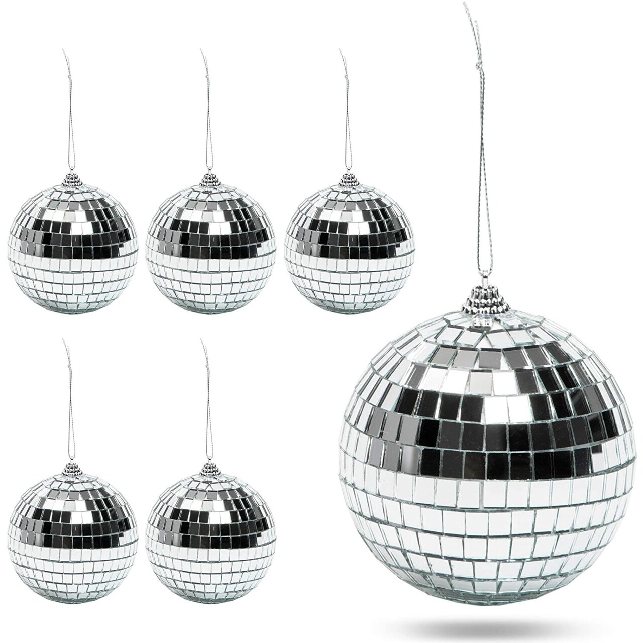 Disco Ball Christmas Tree Ornaments, Silver Decorations (4 Inches, 6 Pack)